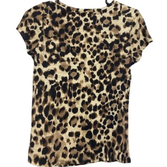 Westbound Petites Womens Short Sleeve Leopard Blouse w/Twist Detail, Size Small - Picture 2 of 6